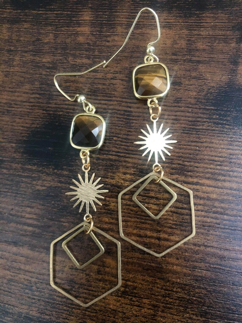 Geometric Tiger Eye Earrings