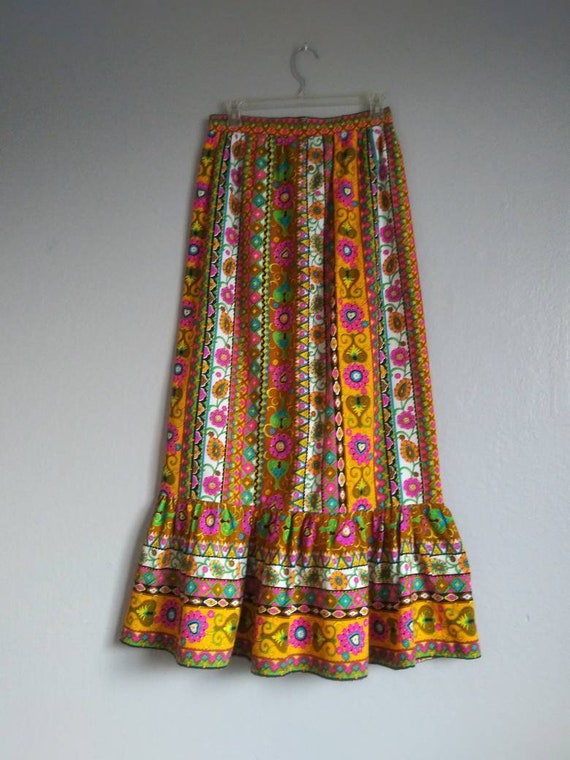 Psychedelic 60's Floral Tailored Ruffle Skirt - image 4