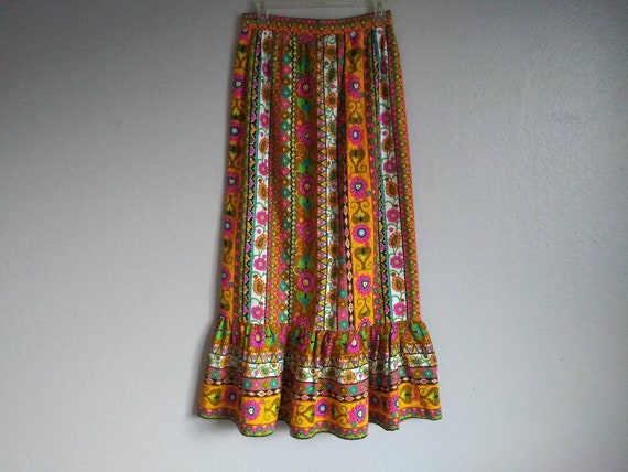 Psychedelic 60's Floral Tailored Ruffle Skirt - image 1