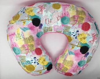 Abstract Nursing Pillow Cover, Paint Splatter Artistic Slipcover, Pink Minky Pillowcase, Handmade Baby Shower Gift