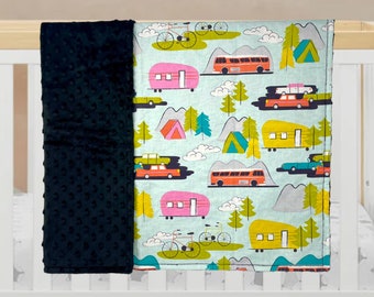 Camping Baby Blanket 28" by 32", Vintage Camper Theme, Nursery Bedding, New Baby Shower Gift ...