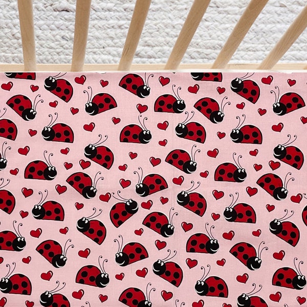 Ladybug Fitted Crib Sheet, Baby Girl Nursery Bedding, Bugs Toddler Sheet, Handmade Baby Shower Gift ..