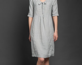 Pure linen dress dark gray dress for summer woman dresses
