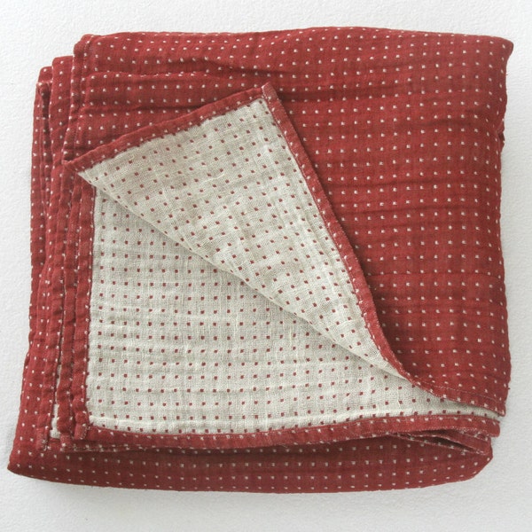 SALE - King size red linen blanket, linen throw, linen bed cover