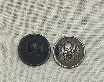 Botones de metal con símbolo pirata, negro, plateado, 4 tamaños, paquete de 6 (B055)