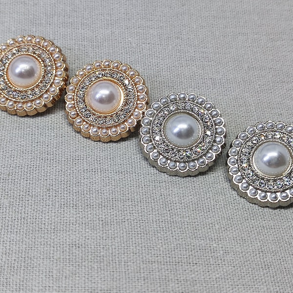 Rhinestone Button, Pearl Effect Rhinestone, Large Pearl Center with Shank, 18mm, 22mm, 25mm, Pack of 6(B051)