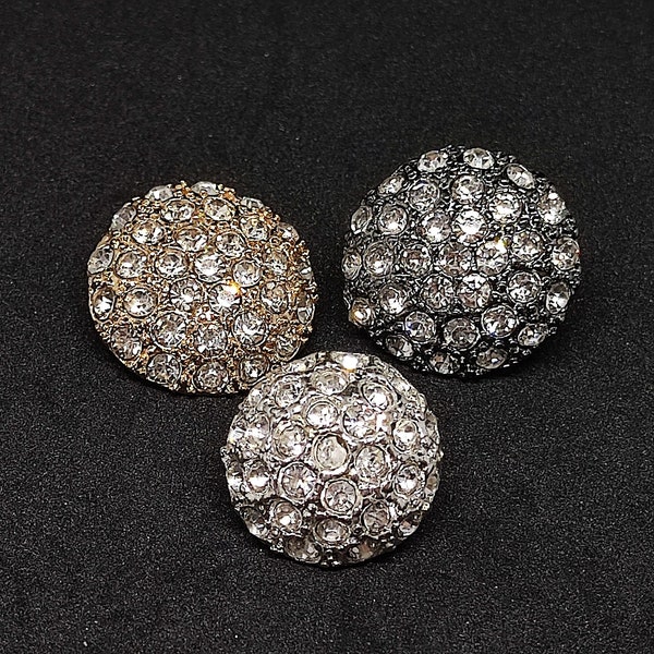 Rhinestone Buttons, Metal Setting,Shank Back, Gold, Silver or Black Tone, 12mm(0.47") to 38mm(1.5" )(B047)