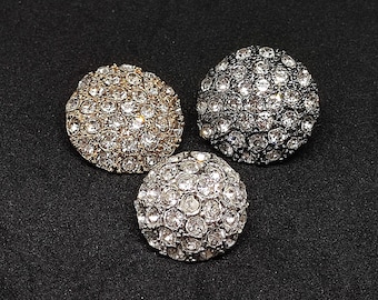 Rhinestone Buttons, Metal Setting,Shank Back, Gold, Silver or Black Tone, Available in 12mm, 15mm, 18mm, 23mm, 28mm or 38mm,Pack of 6(B047)