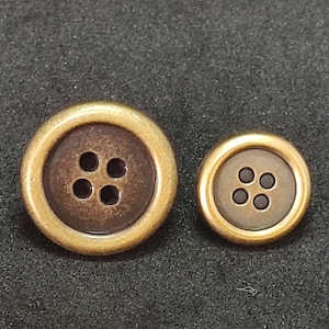 Bronze Metal Buttons，&quot;Old Looking&quot; Design, 15mm or 20mm, Pack of 5(B031)