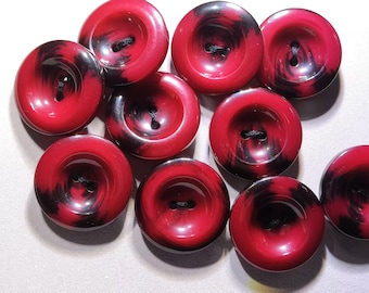 Red and Black Tone Suit Buttons 2 Holes, Thick Rim, Plastic, 30mm/1.18", Pack of 10(B1171)
