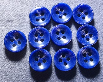 Dark Blue Plastic Shirt Buttons, Glossy Finish, 10mm or 11mm, Pack of 10(B1953)