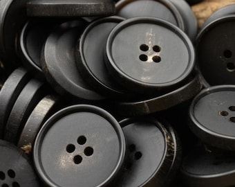 Black Buffalo Horn with Four Holes Buttons, 15mm to 28mm, Pack of 6(B016)