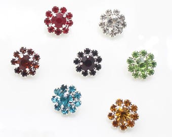 12mm/0.47" Sparkling Rhinestone Flower Buttons, Metal Shank, 16 Colors, Pack of 10(B1428)