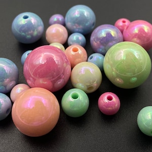 Pastel Iridescent Acrylic Beads, 6mm to 18mm, Mixed Color(B1666)