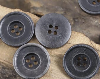 Natürliche Büffelknochen Knöpfe, Matte Charcoal Ton, 11.5 mm, 15 mm, 17.5 mm oder 20 mm, 10er Pack (B1518)