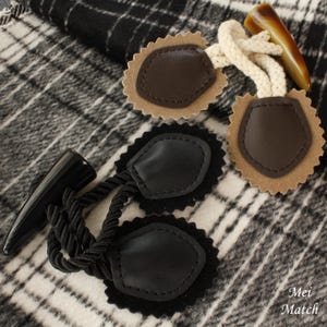 Toggle Button Set, Black, Brown, Eco-leather and Resin Horns, 15cm/ 5.9&quot;, Pack of 5 Sets(B253)