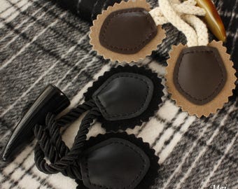 Toggle Button Set, Black, Brown, Eco-leather and Resin Horns, 15cm/ 5.9", Pack of 5 Sets(B253)