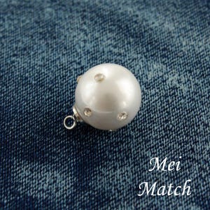 White Pearl Buttons with Stone Diamond, Full Ball with Metal Shank, 10mm to 16mm, Pack of 6(B424)