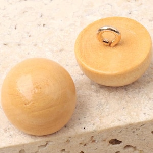 Natural Wooden Dome Buttons with Metal Shank, 15mm, Pack of 10(B1602)