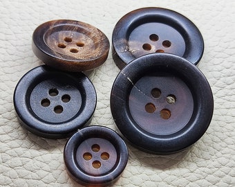 Boutons en corne véritable, couleurs profondes, noir ou marron, 6 tailles disponibles, lot de 10 (B108)