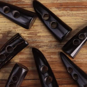 Black Horn Toggle Buttons, Tall 30mm, 40mm, 50mm, 60mm, Pack of 6(B220)
