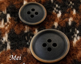 Matt Blue Black Buttons with Brown Rim, Corozo, 15mm or 20mm, Pack of 10(B321)