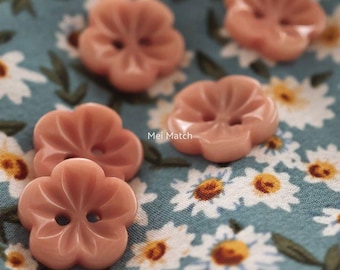 Dusty Pink Corozo Flower Buttons, 2 Hole Carved Petal Design, 15mm/ 0.59", Pack of 10(B2104)
