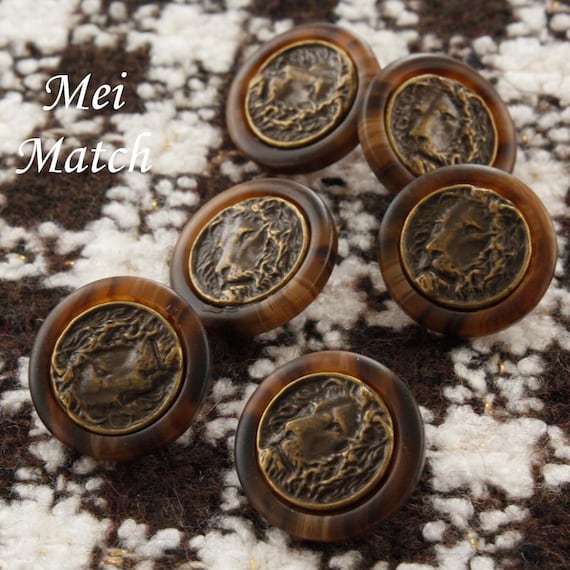 Lonely Lion Head Buttons, Bas-Relief Style, Metal and Resin Buttons, 14mm to 25mm, Pack of 6(B053）