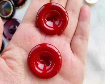 Bottoni in plastica rossa per cappotti e blazer, 30 mm (1,18"), lucidi, 2 fori, confezione da 5 (B1958)