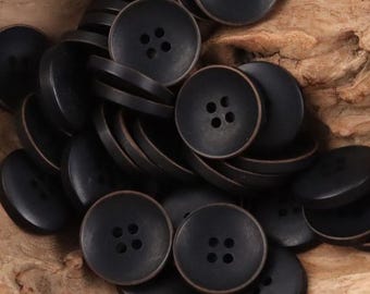 Matte Black Corozo Buttons, Burnt Rim, 15mm, 17mm, 20mm, 22mm, Pack of 10(B2077)