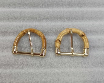 Boucles en bambou naturel et métal, forme de D, taille 4 cm/1,57 po., lot de 2 (B465)