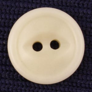 May include: A white two-hole button with a smooth, rounded surface.