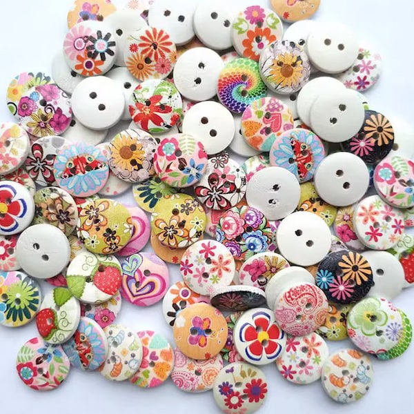 100PCS Sweet Spring Floral Buttons, 15mm/ 0.59"