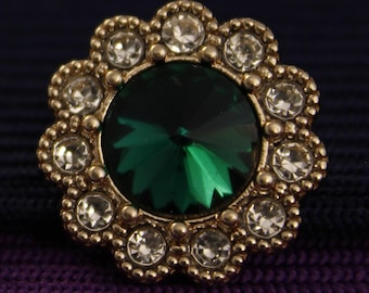 Jewel Floral Shape Buttons Green and Golden Tone, Shank Back, 12mm, 15mm, 18mm, 20mm or 23mm, Pack of 5(B859)