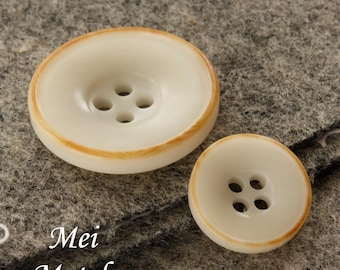 Off White Corozo Buttons, Burnt Rim, Bowl Shaped, 10mm to 25mm, Pack of 10(B782)