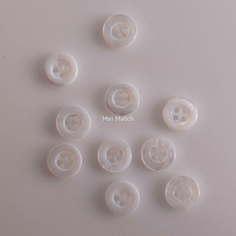 White Mother of Pearl Shirt Buttons, 10mm, 11.5mm or 12.5mm, Pack of 10(B1421) image 3