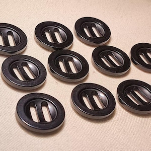 Round Black Two-hole Slider Buttons, Plastic, Available in 15mm, 18mm, 20mm, 23mm, 25mm and 30mm, Pack of 10(B1278)