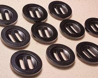 Bottoni scorrevoli rotondi neri a due fori, in plastica, disponibili in 15 mm, 18 mm, 20 mm, 23 mm, 25 mm e 30 mm, confezione da 10 (B1278)