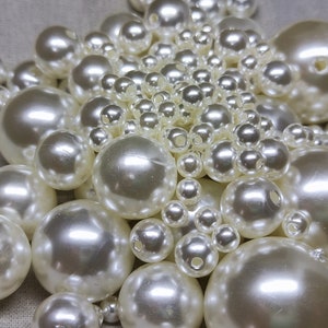 Acrylic Pearl Round Beads with Holes, Ivory or White, 12 Sizes Available, 1 Pack(B1270)