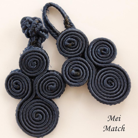 Navy Blue Frog Closures, Traditional Chinese Knot Fasteners, 75mm