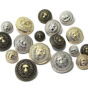タフライオンボタン、シャンク付きメタルライオンヘッド、6色、15 mm、18 mm、20 mm、23 mm、25 mm、6個パック(B1121)