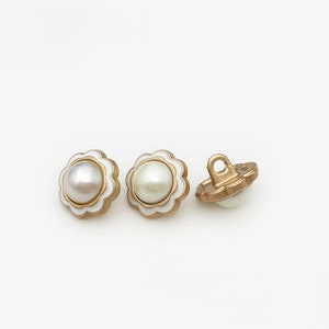 Faux Perlenknöpfe Weiß mit Goldenem Metallschaft, 11 mm, 5er-Pack(B895)