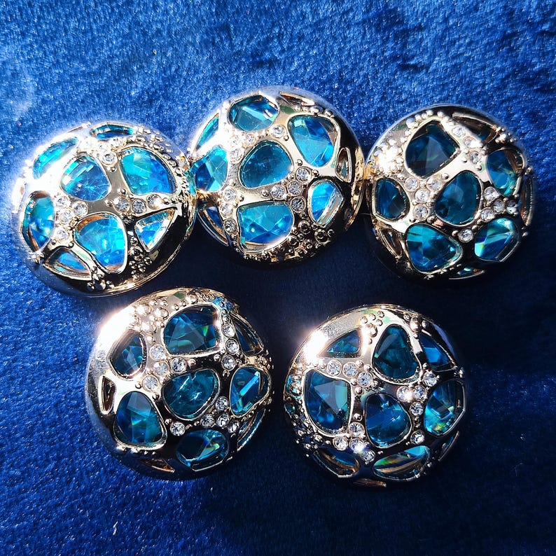 Botones decorativos de metal dorado y azul con vástago, 17,5 mm, 22,5 mm, paquete de 5 (B1978) imagen 2