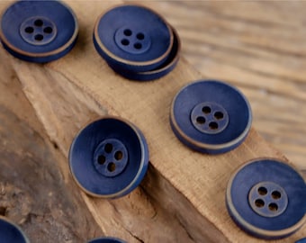 15 mm oder 20 mm matte blaue Corozo Knöpfe mit braunem Rand, 10 Stück(B695)
