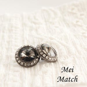 Sparkling Black Rhinestone Buttons, Metal Shank Back, 12.5mm, 15mm, 18mm, 20mm or 23mm, Pack of 5(B1141)
