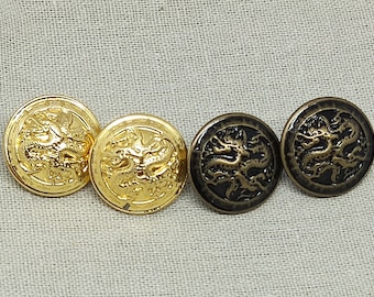 Metallknopf mit Drache Öse in Gold Farbe, 15 mm, 20 mm, 25 mm, 5er Pack (B243)