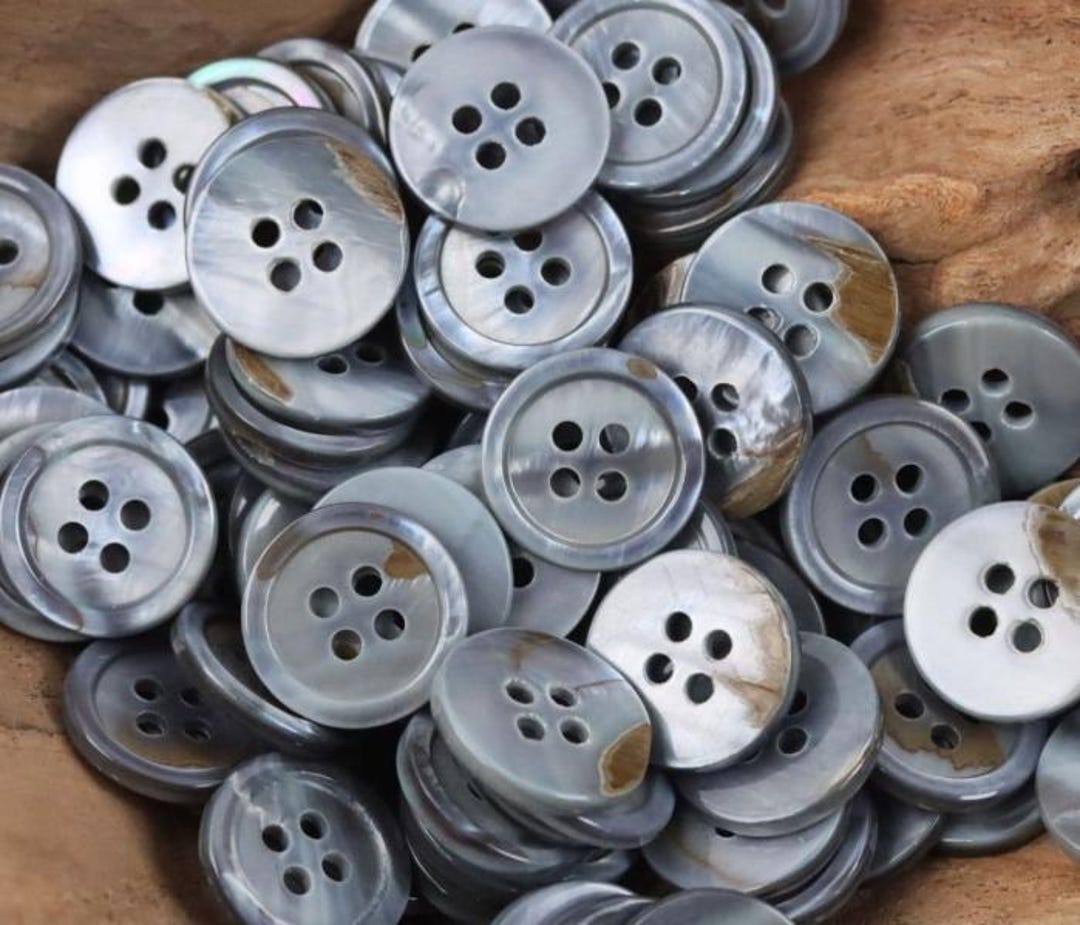 Natural Grey Blue Shell Buttons, With Unique Brown Streaks, 4 Hole, 9mm ...