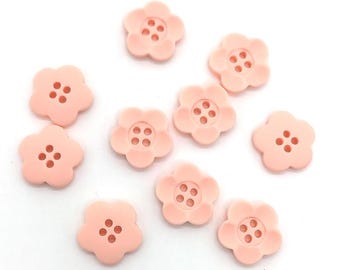 17mm Flower-Shaped Buttons, Soft Peachy-Pink Color, Plastic, Pack of 10(B1287)