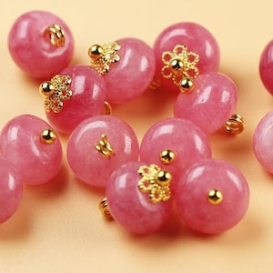 Pink Bead Buttons, Plastic with Gold Metal Loop, 10mm/0.39”, Pack of 10(B1621)