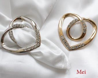 Heart Shape Scarf Buckle, Golden or Silver Tone, Pack of 2(B073)